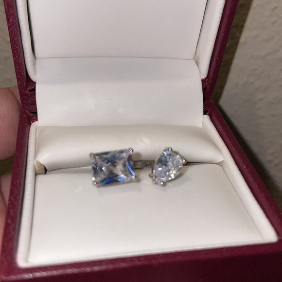 Sterling Silver Water Drop Zircon Stone Adjustable Ring Sparkly Luxury Floating - Picture 5 of 17